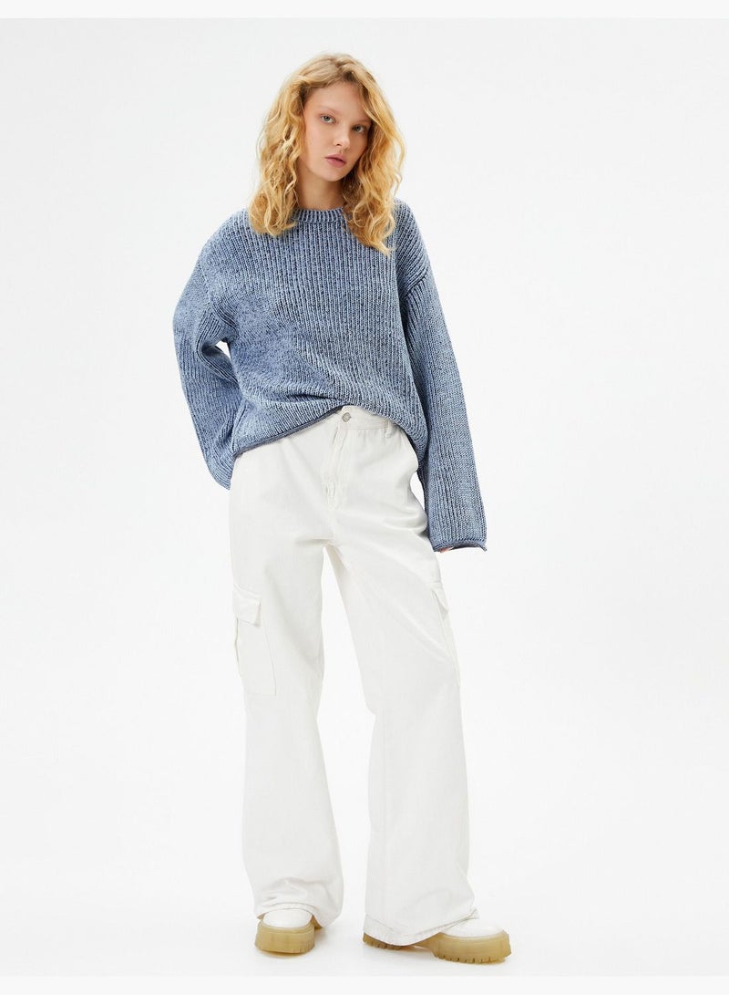 Knit Sweater Wide Long Sleeve Crew Neck