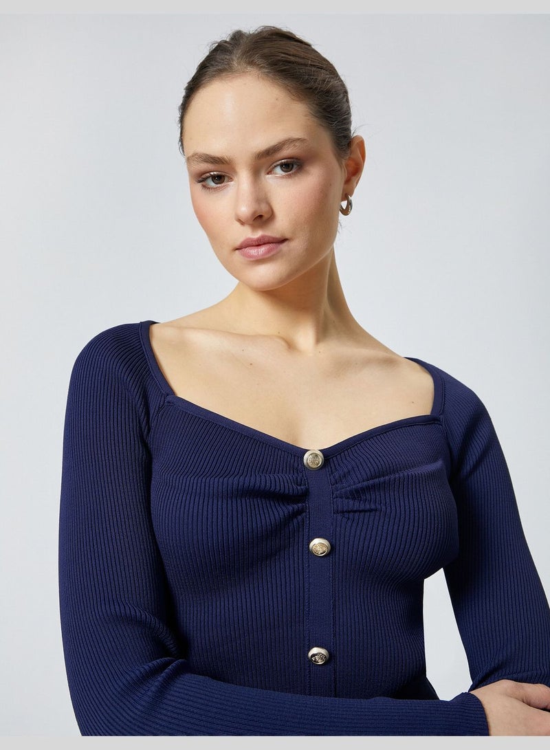Ribbed Buttoned Knitted Sweater