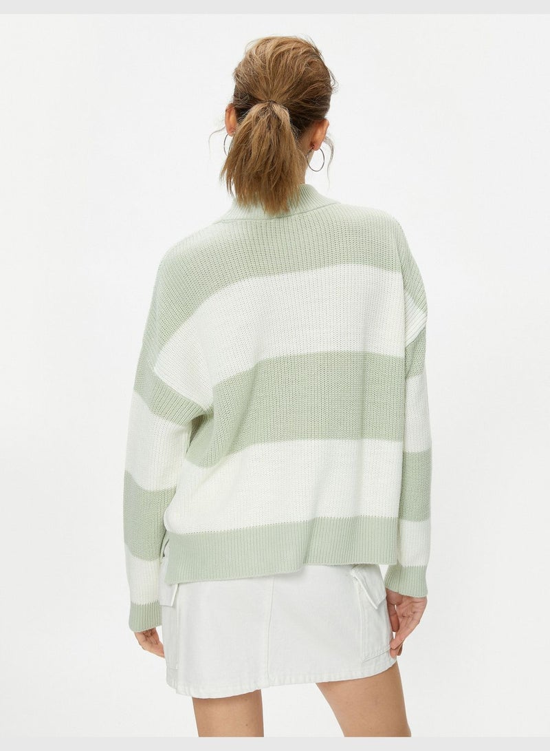 Knit Sweater High Neck Long Sleeve