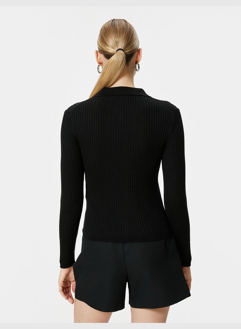 Buttoned Knitted Polo Neck Sweater