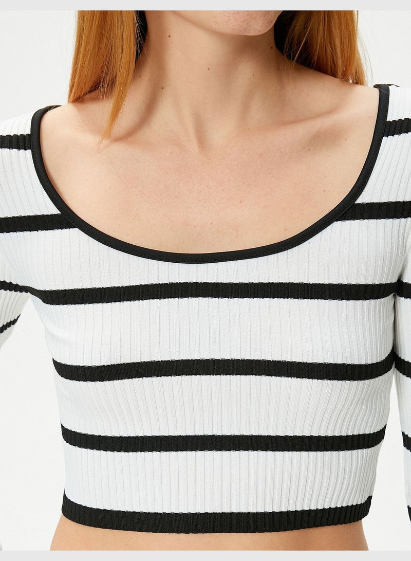 U Neck Ribbed Crop Knitted Sweater