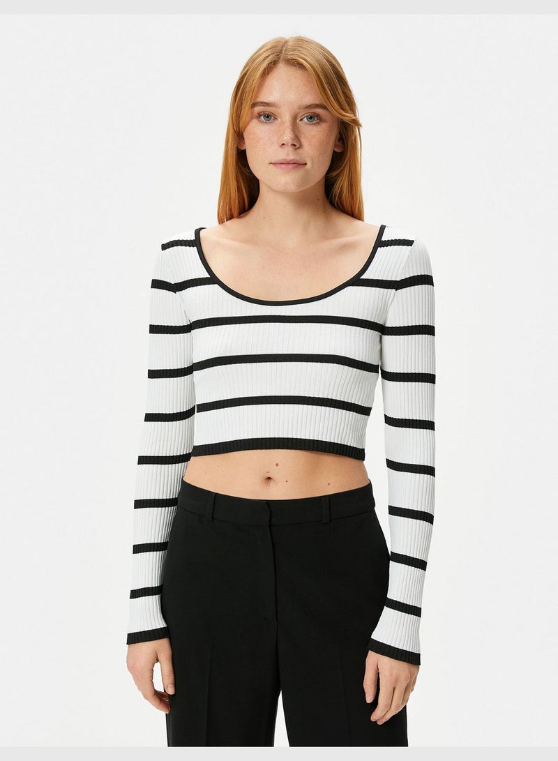 U Neck Ribbed Crop Knitted Sweater