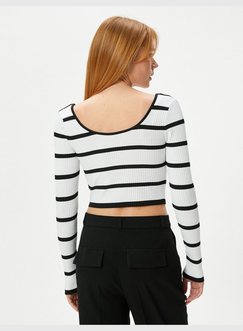 U Neck Ribbed Crop Knitted Sweater