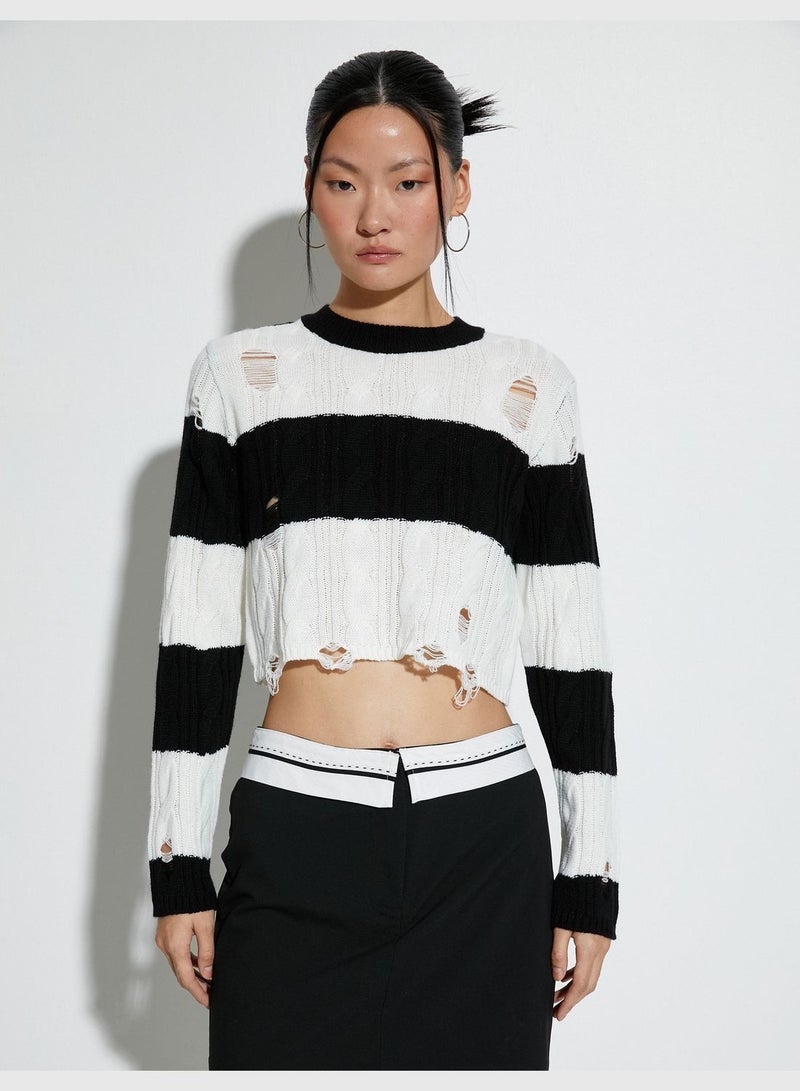 Long Sleeve Crop Ajoure Sweater