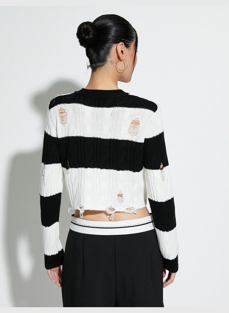 Long Sleeve Crop Ajoure Sweater