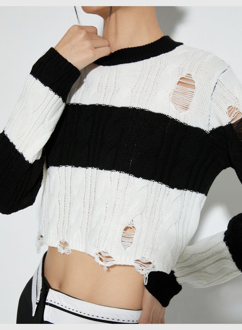 Long Sleeve Crop Ajoure Sweater