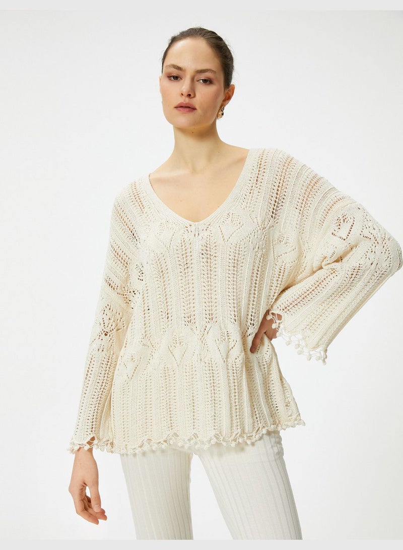 Long Sleeve V Neck Ajoure Sweater