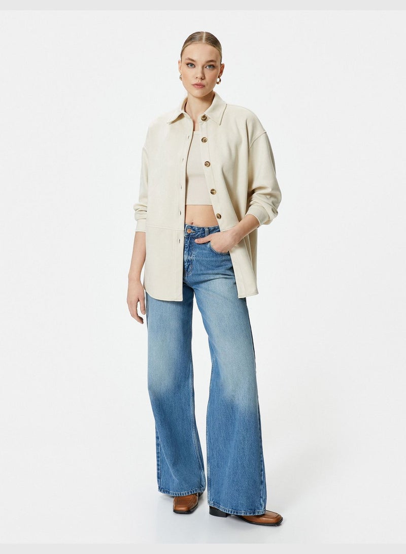 Buttoned Suede Classic Neck Shirt