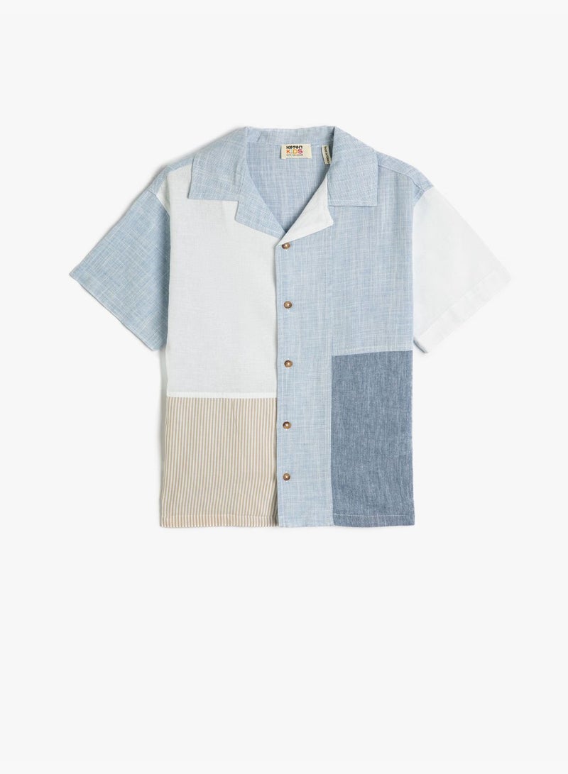 Shirt Color Block Short Sleeve Cotton