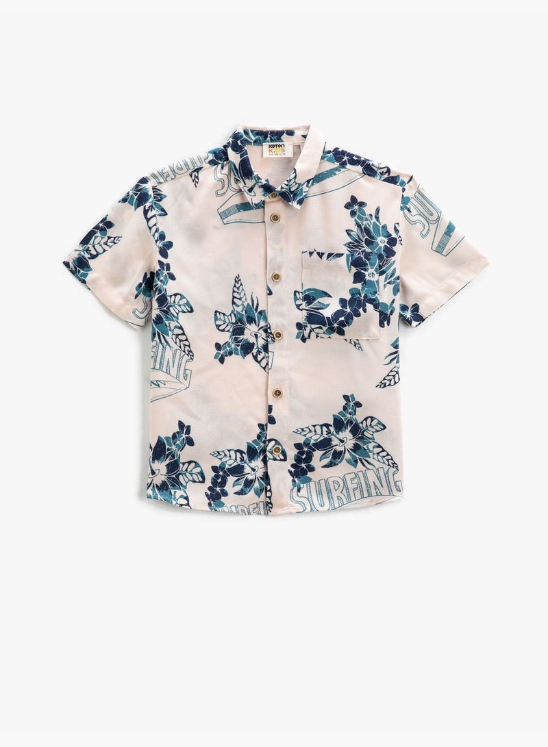 Short Sleeve Shirt Floral Printed One Pocket Detail