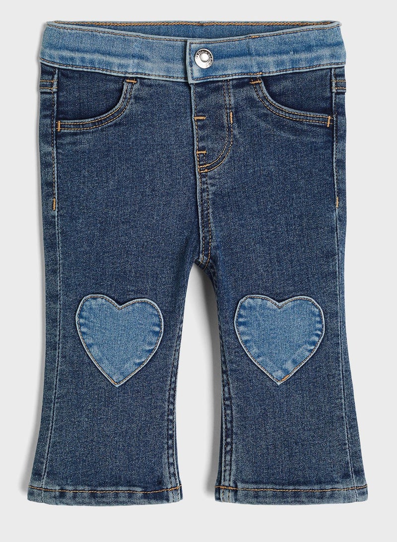 Kids Denim Heart Embossed Flared Leg Jeans