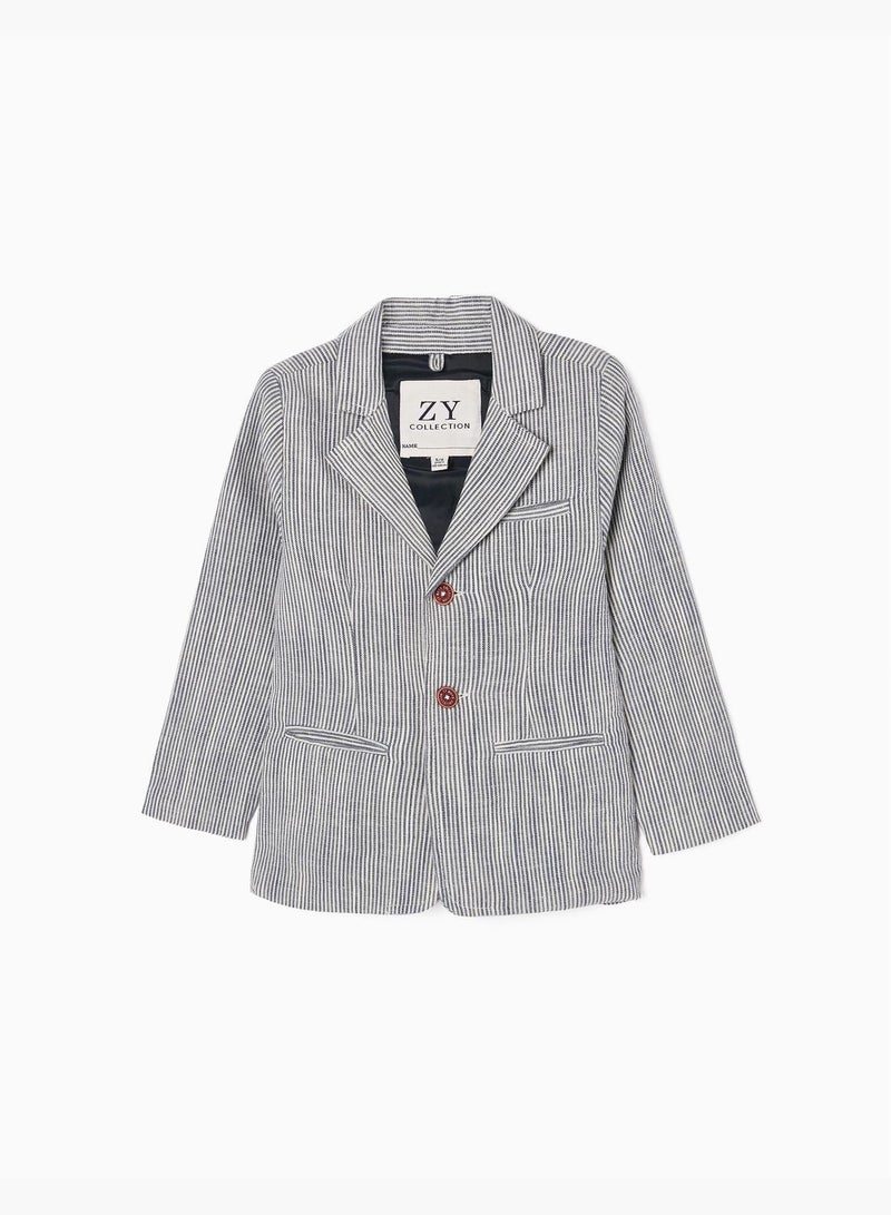 Zippy Striped Blazer In Cotton And Linen For Boys