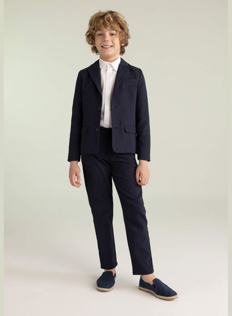 Boy Blazer Collar Long Sleeve Woven Jacket