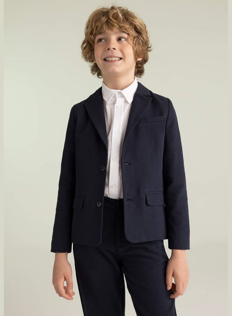 Boy Blazer Collar Long Sleeve Woven Jacket