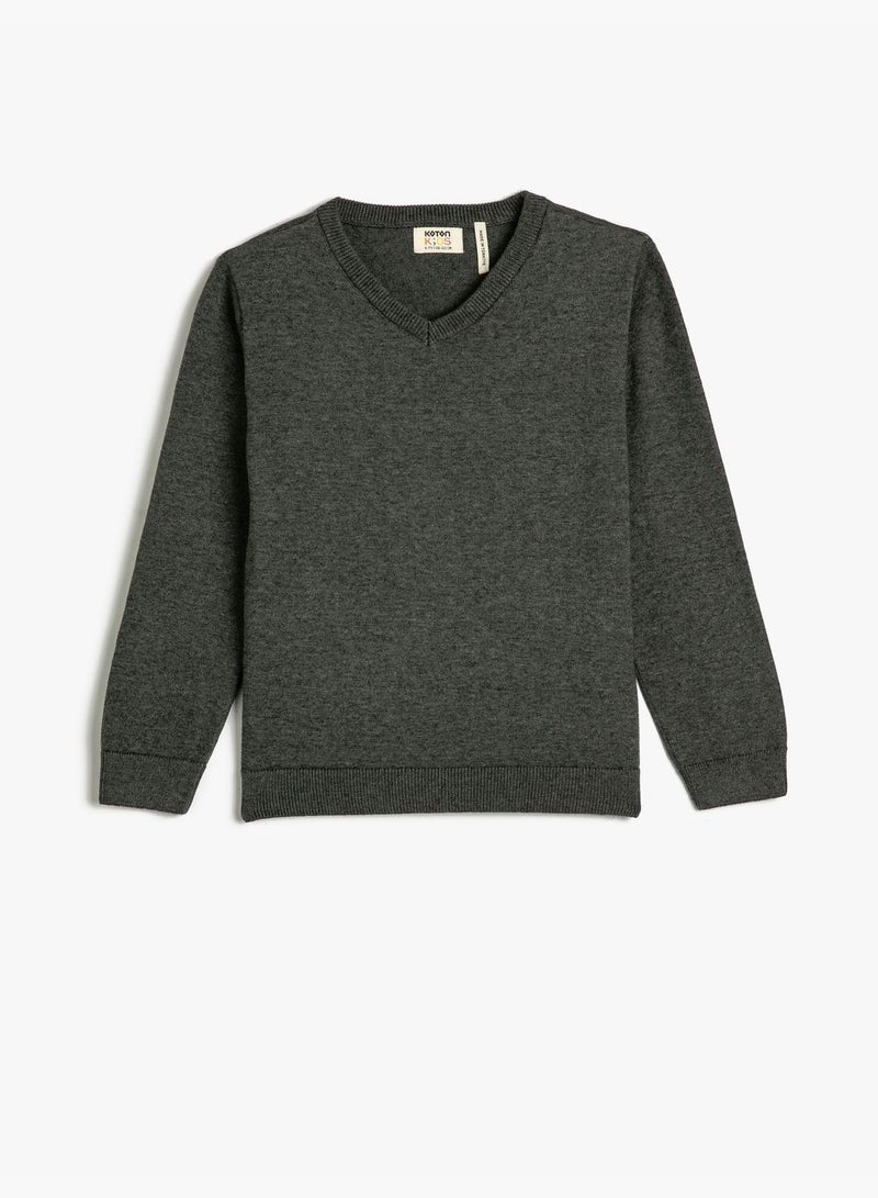 Basic Sweater V Neck Long Sleeve Cotton