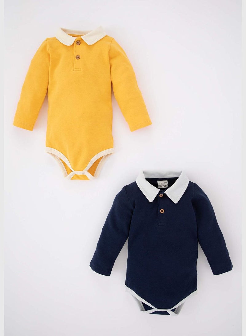 2 Pack BabyBoy Polo Neck Knitted Long Sleeve Snap Body