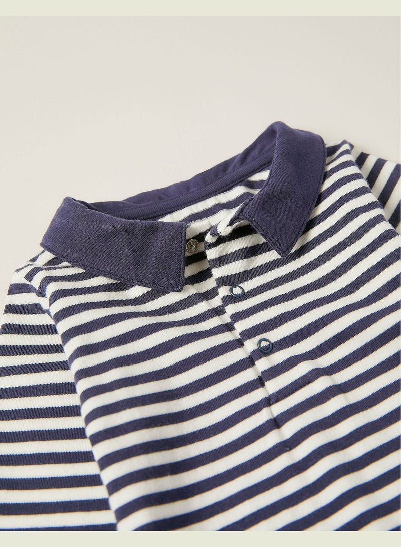 Zippy Cotton Polo-Bodysuit For Baby Boys - White Dark Blue