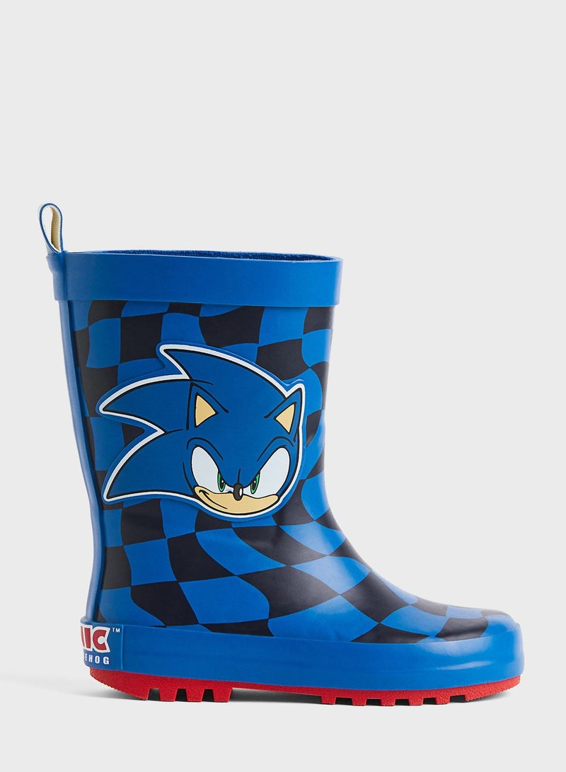 Kids Sonic Print Wellington Boots