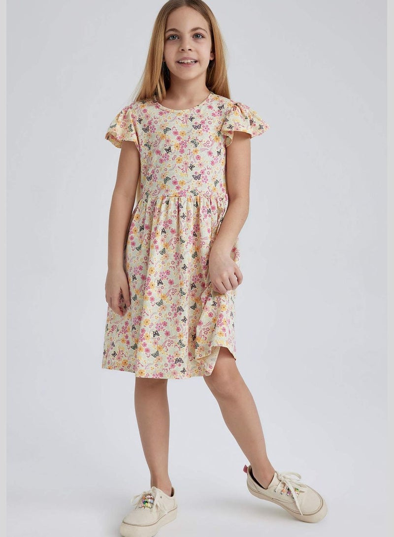 Regular Fit Short Sleeve Floral Printed Dress