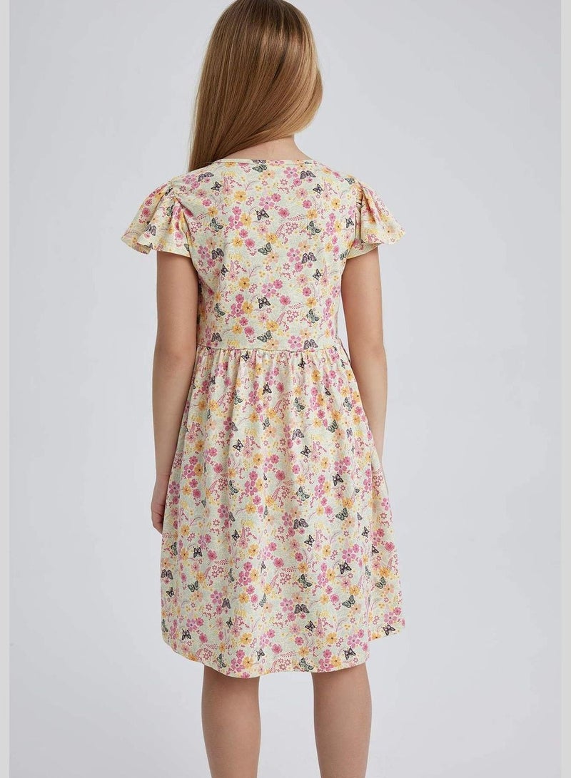 Regular Fit Short Sleeve Floral Printed Dress