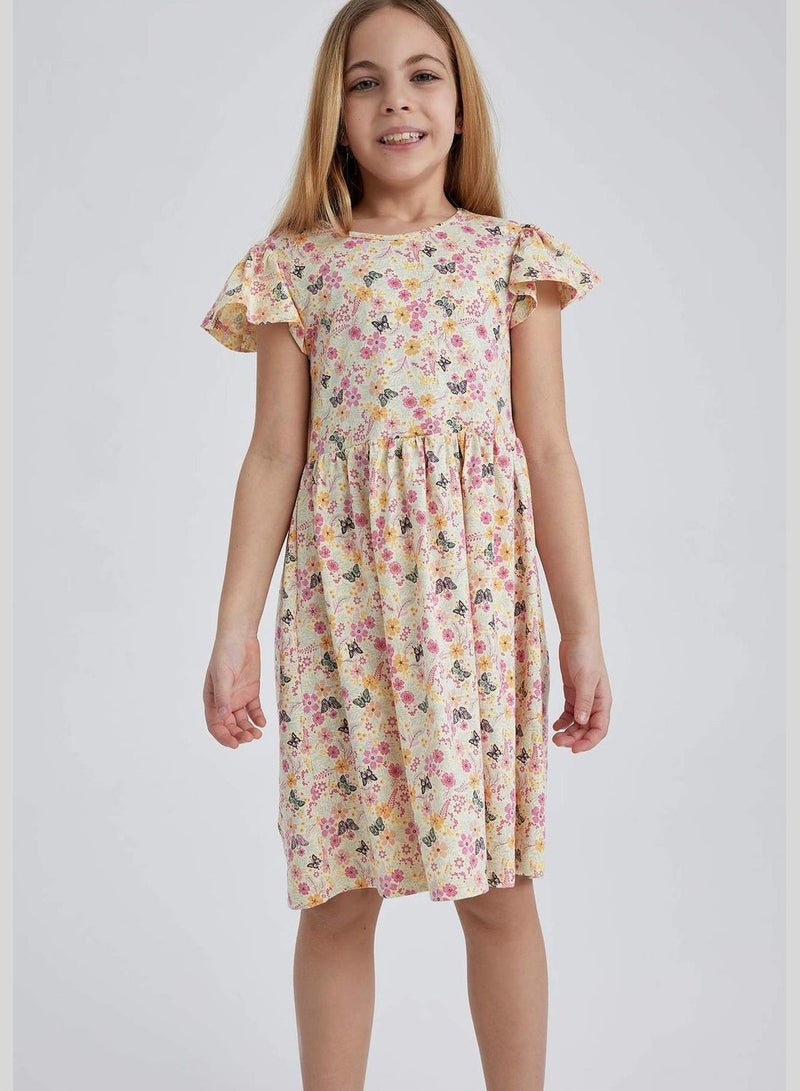 Regular Fit Short Sleeve Floral Printed Dress