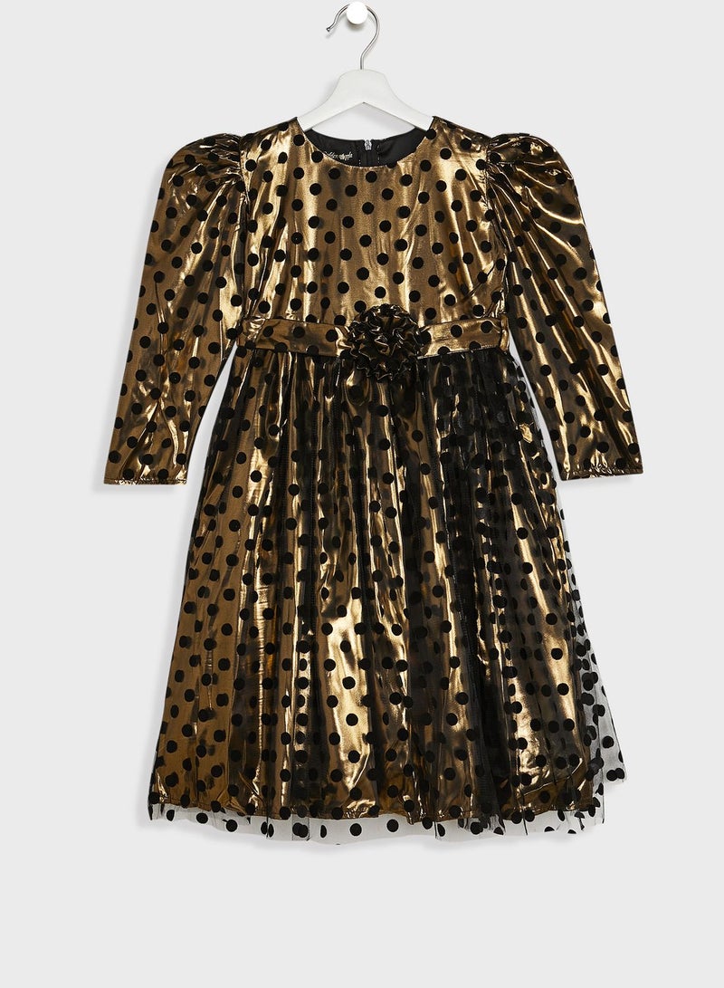 Kids Little Belted Dotted Dress