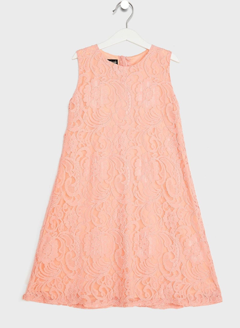 Kids Little Solid Lace Detailed Dress