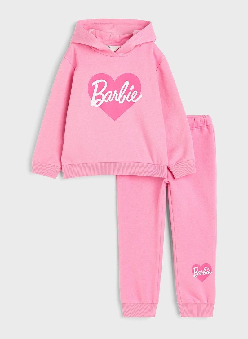 Kids Barbie Print Hoodie & Sweatpants Set