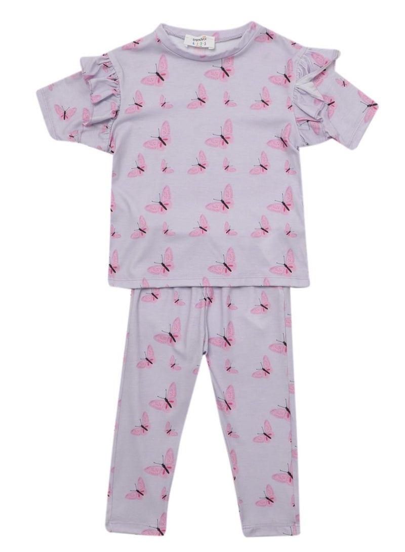 Kids Butterfly Print Top & Pants Set