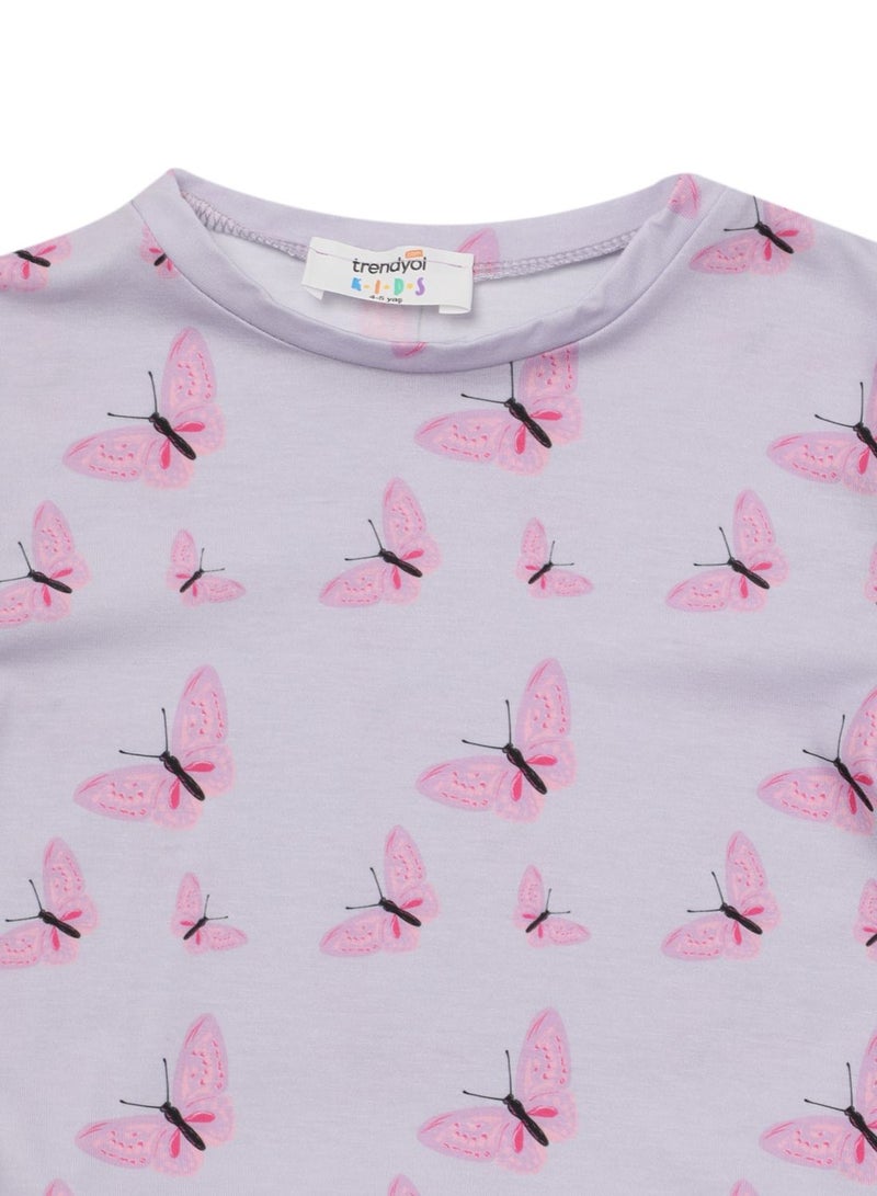 Kids Butterfly Print Top & Pants Set