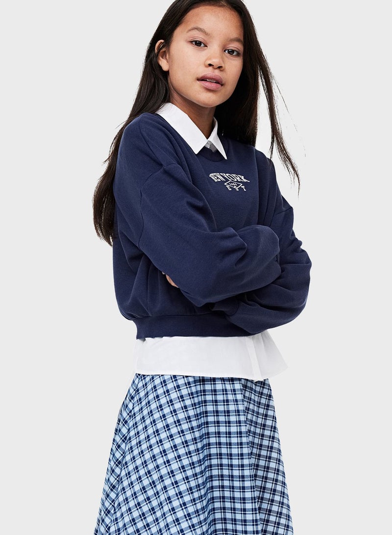 Kids Essential Sweatshirt Top & Checks Skirt