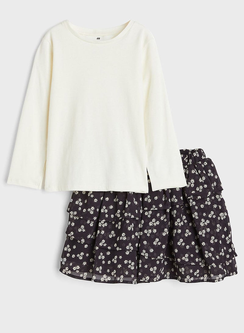 Kids Essential Top & Printed Midi Skirt Set