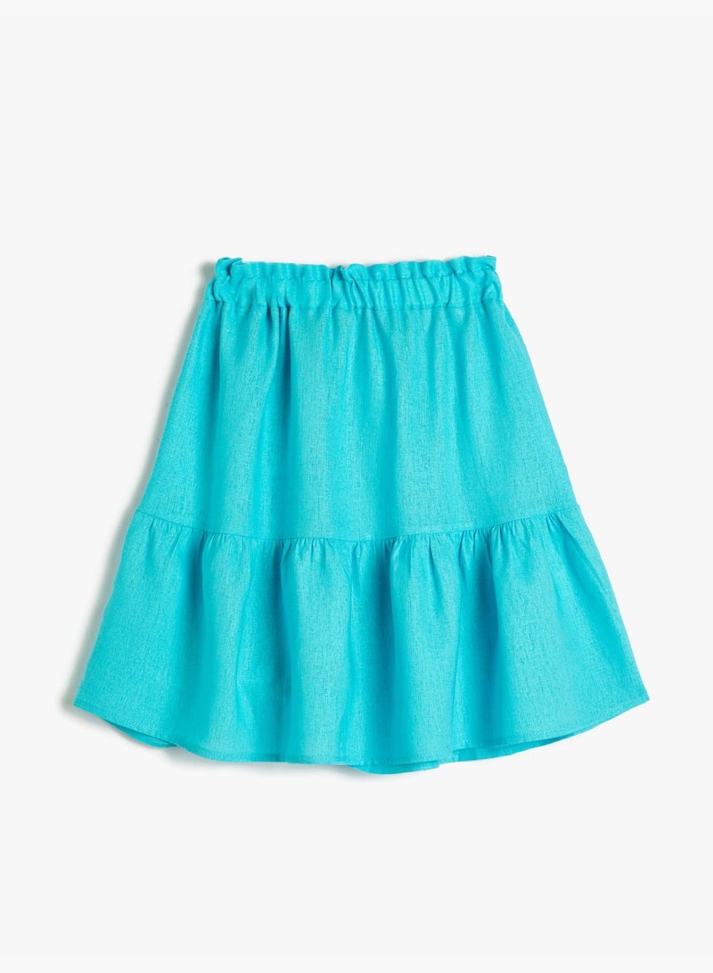 Midi Skirt Tiered Elastic Waistband Linen Blend