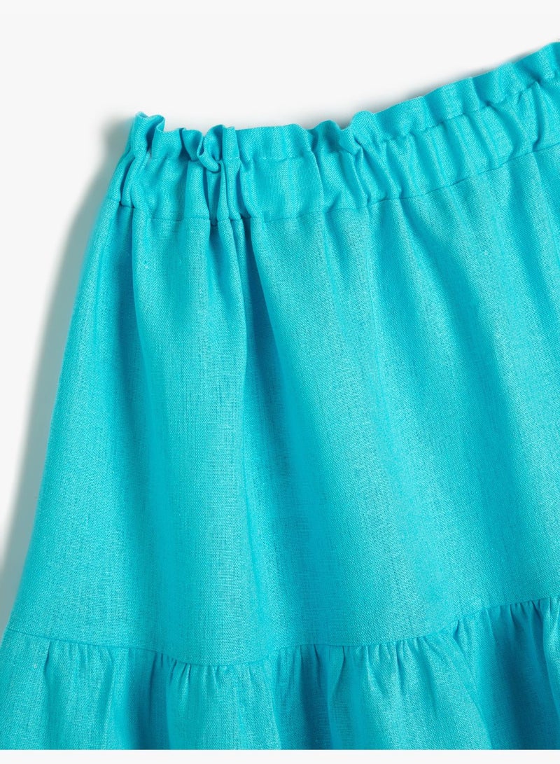 Midi Skirt Tiered Elastic Waistband Linen Blend