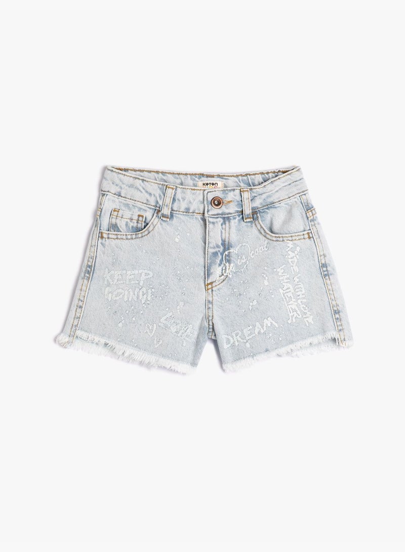 Jean Shorts Pockets Printed Cotton - Slim Fit