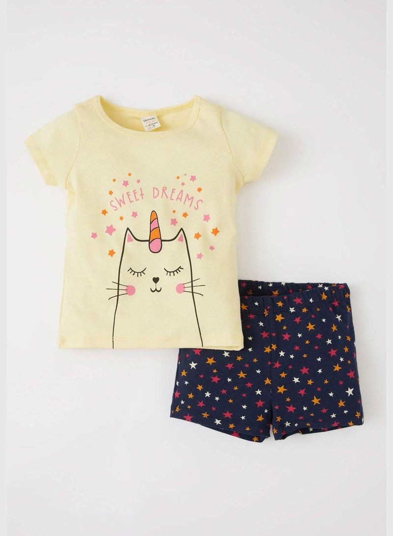 Short Sleeve Cat Print Newborn Pyjama Set