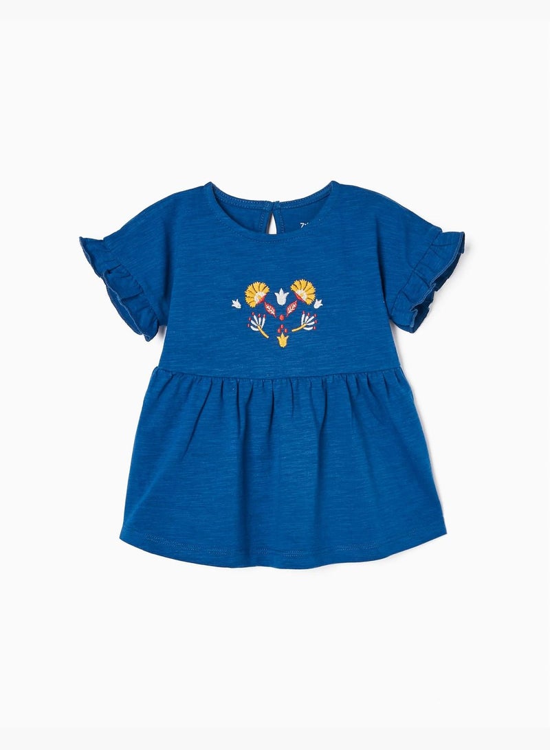 Zippy Cotton T-Shirt With Flower Embroidery For Baby Girls