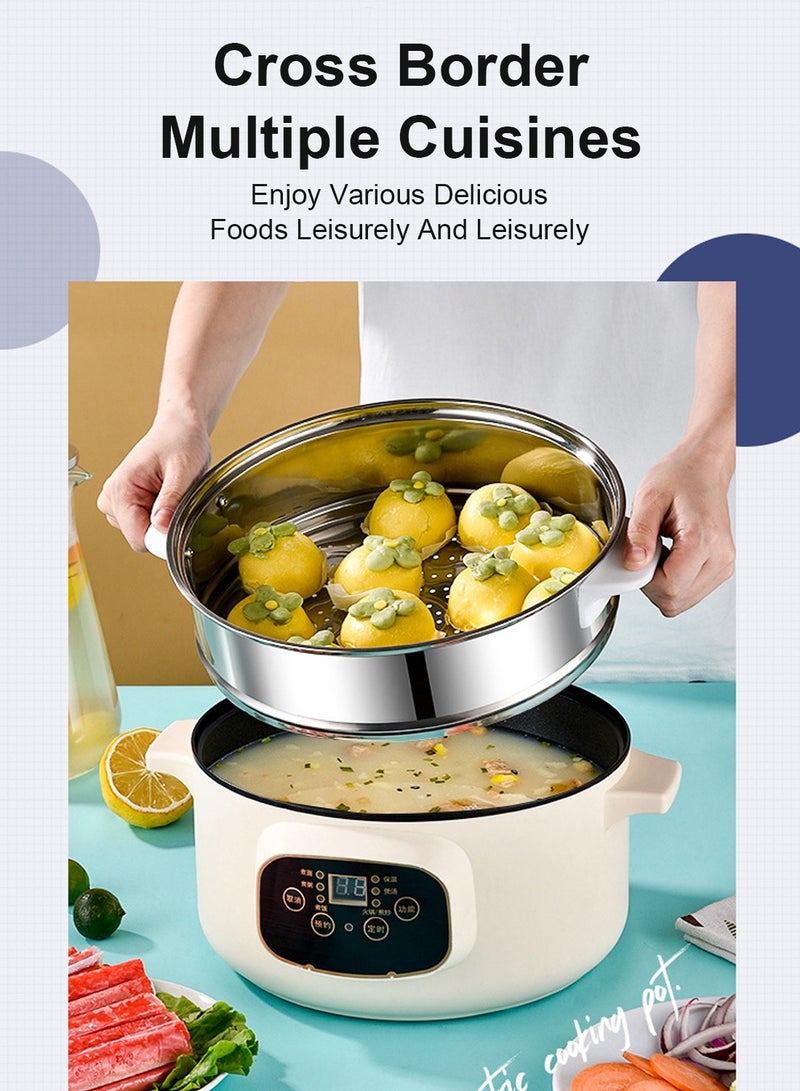 5L 1350W Electric Hot Pot with Steamer & Temperature Control - Non-Stick Electric Cooker Shabu Shabu Electric Skillet  Frying Pan Electric Saucepan for Noodles Egg  Steak Oatmeal and Soup