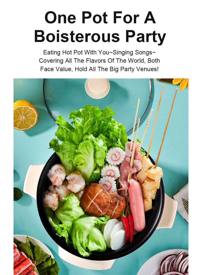 5L 1350W Electric Hot Pot with Steamer & Temperature Control - Non-Stick Electric Cooker Shabu Shabu Electric Skillet  Frying Pan Electric Saucepan for Noodles Egg  Steak Oatmeal and Soup