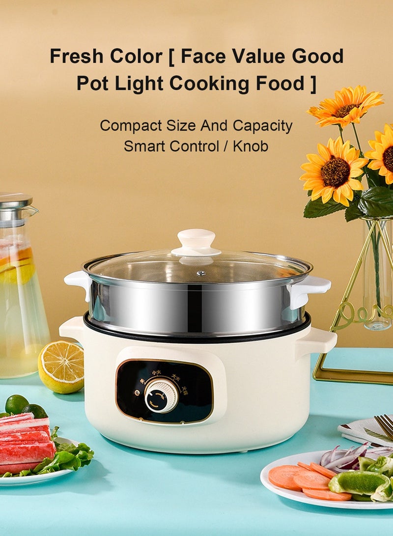 5L 1350W Electric Hot Pot with Steamer & Temperature Control - Non-Stick Electric Cooker Shabu Shabu Electric Skillet  Frying Pan Electric Saucepan for Noodles Egg  Steak Oatmeal and Soup