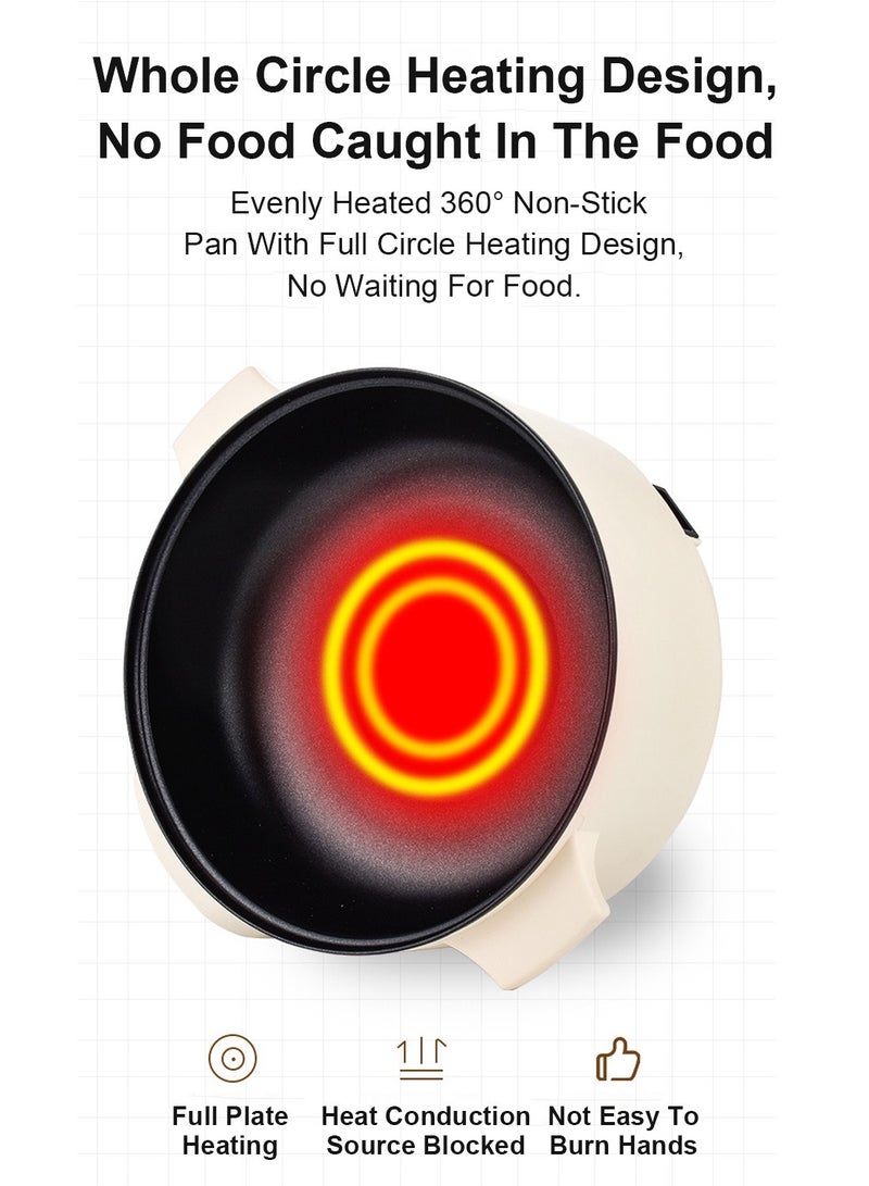 5L 1350W Electric Hot Pot with Steamer & Temperature Control - Non-Stick Electric Cooker Shabu Shabu Electric Skillet  Frying Pan Electric Saucepan for Noodles Egg  Steak Oatmeal and Soup