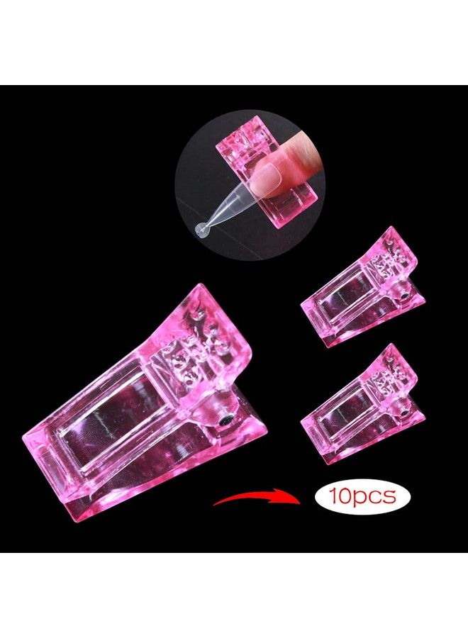 10Pcs Pink Color Nail Tips Clip For Quick Building Polygel Nail Forms Nail Clips For Polygel Finger Nail Extension Uv Led Builder Clamps Manicure Nail Art Tool