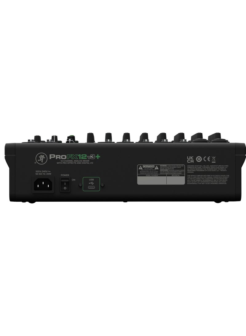 Mackie ProFX12v3+ 12-Channel Analog Mixer with Enhanced FX, USB Recording Modes, and Bluetooth