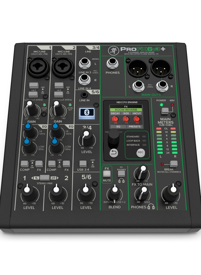 Mackie ProFX6v3+ 6-Channel Analog Mixer with Enhanced FX, USB Recording Modes, and Bluetooth