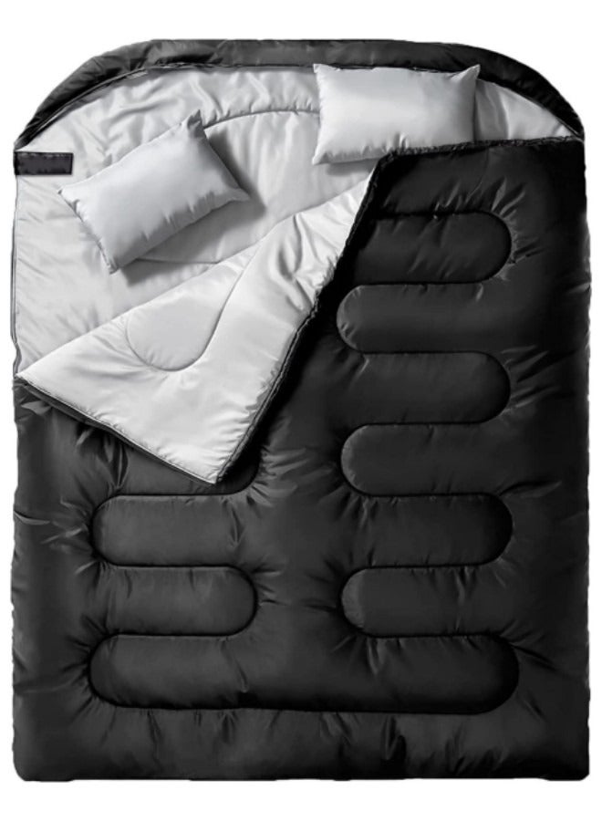 Double Sleeping Bag, Ultra-Light Goose Down Sleeping Bag, Lightweight Sleeping Bags for Adults, Cotton Hollow Filled 0-20 Degree, 3.2kg, 230 * 160cm Black