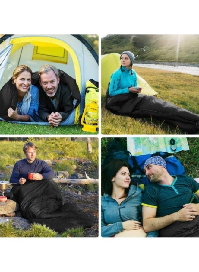 Double Sleeping Bag, Ultra-Light Goose Down Sleeping Bag, Lightweight Sleeping Bags for Adults, Cotton Hollow Filled 0-20 Degree, 3.2kg, 230 * 160cm Black