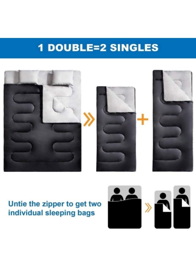 Double Sleeping Bag, Ultra-Light Goose Down Sleeping Bag, Lightweight Sleeping Bags for Adults, Cotton Hollow Filled 0-20 Degree, 3.2kg, 230 * 160cm Black