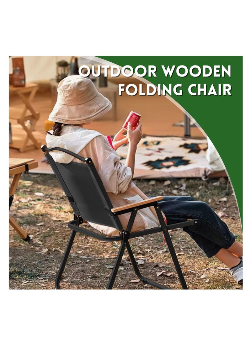 Portable Folding Camping Chair Foldable Fishing Camping Chair with Wooden Handle Aluminum Bracket Stable Outdoor Picnic Chair For BBQ Beach Chair Lightweight Outdoor