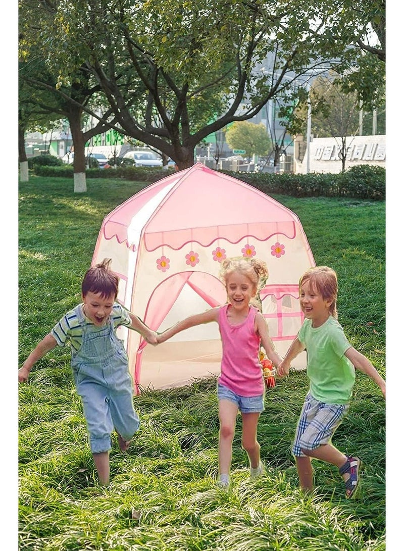 Kids Princess Tents with Ball Light, Rug for Girls Boys Kids Gift 51 x 51 x 40 Inch Play Tent Princess Castle Playhouse Tent, Pink Castle for Indoor Outdoor Birthday Children Room