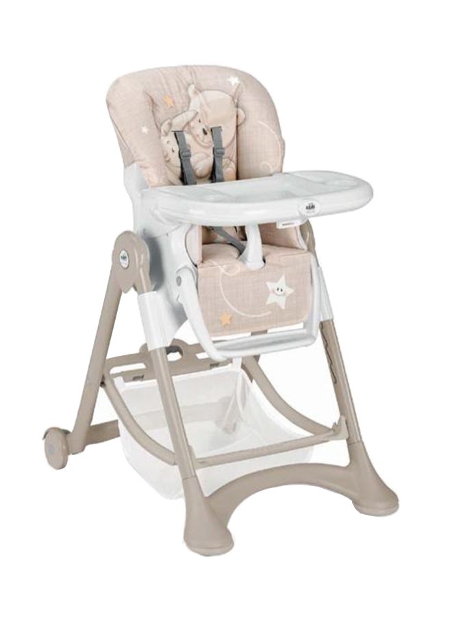Cam - Campione High Chair - Luna Bear- Feeding Chair, From 0 To 36 Months, Comfortable, Soft Padding, 5-Point Safety Harness, Rear Castors With Brake, 2 Adjustable And Removable Trays